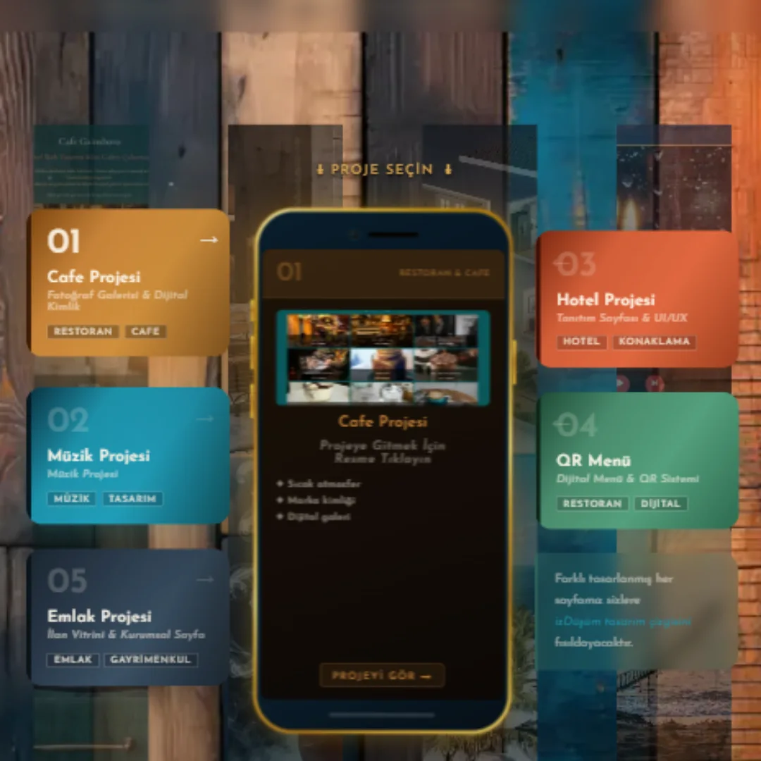 izdüşüm digital projeler sayfası telefon mockup animasyon görseli