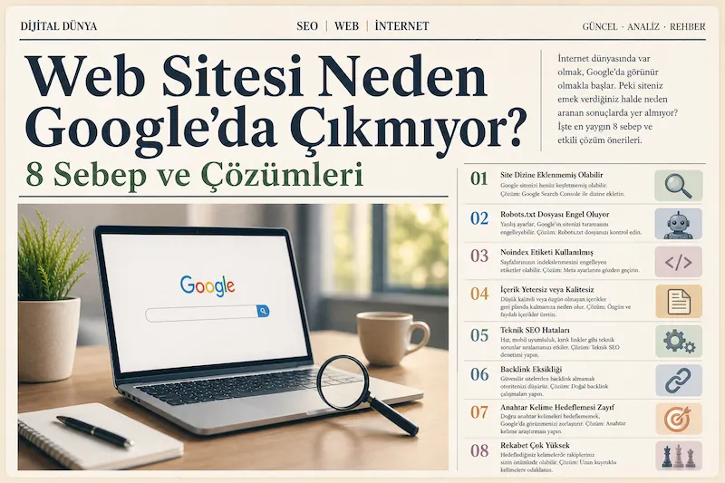 Web sitesi Google'da neden çıkmıyor — SEO indeksleme, robots.txt ve teknik kontroller